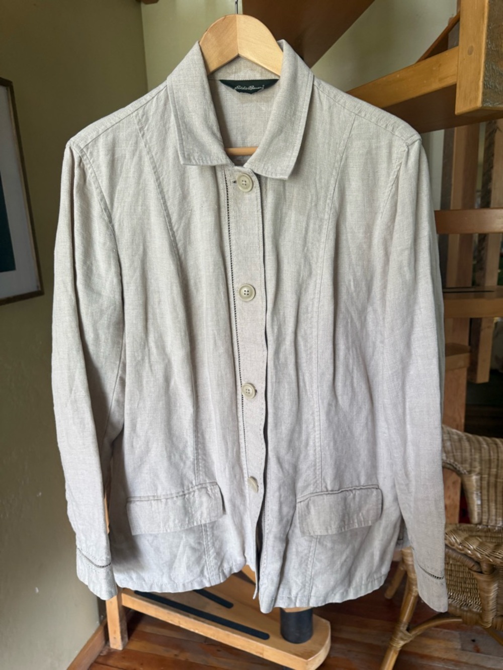 Eddie Bauer Light Beige Casual Button Front Blazer Jacket